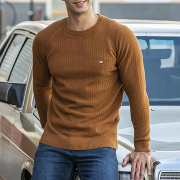 Men’s Textured Knit Crew Neck Jumper with Classic Slim Fit Design