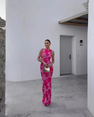 Women’s Floral Print Fitted Maxi Dress
