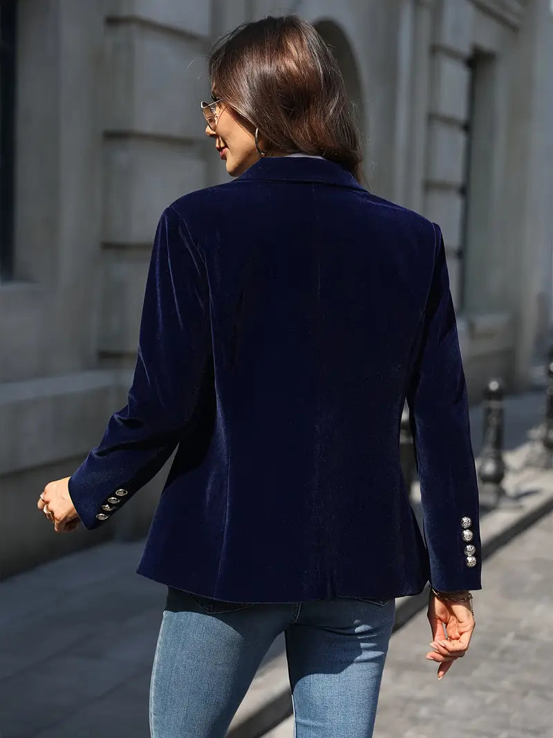 Women's Tailored Blazer with Gold Buttons and Sharp Lapels