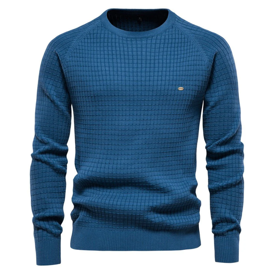 Men’s Textured Knit Crew Neck Jumper with Classic Slim Fit Design
