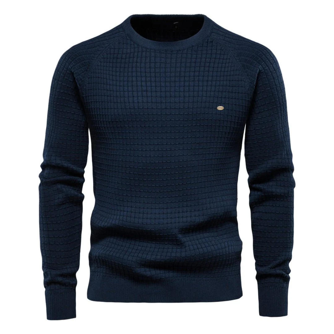 Men’s Textured Knit Crew Neck Jumper with Classic Slim Fit Design