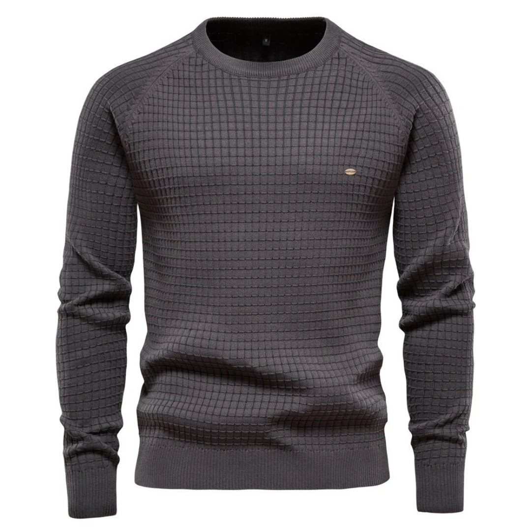 Men’s Textured Knit Crew Neck Jumper with Classic Slim Fit Design