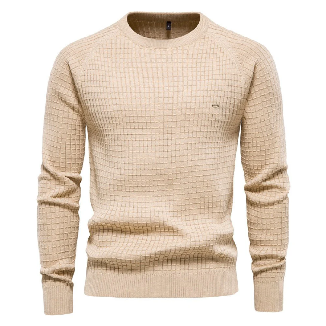 Men’s Textured Knit Crew Neck Jumper with Classic Slim Fit Design