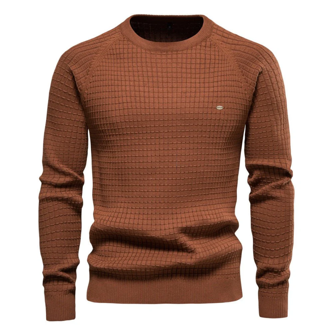 Men’s Textured Knit Crew Neck Jumper with Classic Slim Fit Design