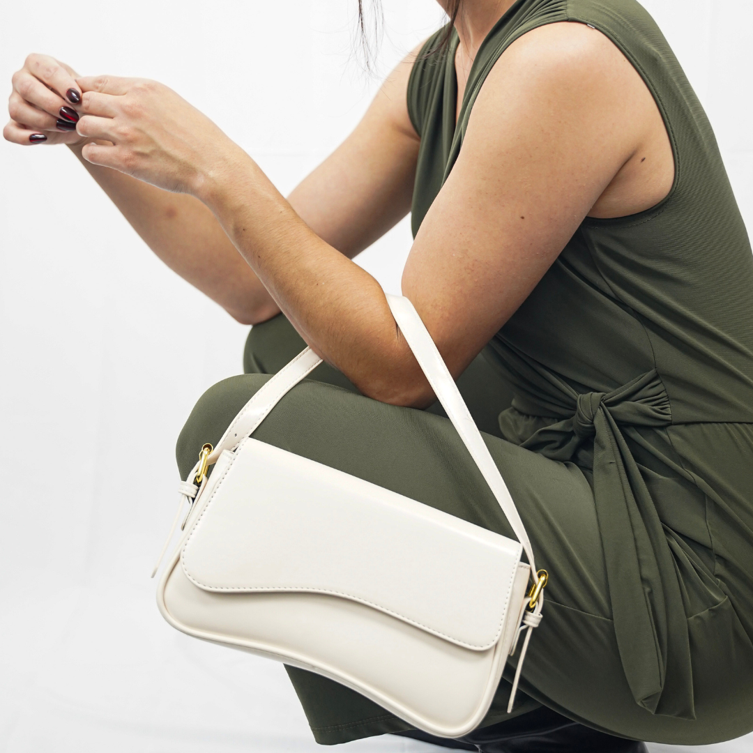 Women's Curved Flap Shoulder Bag with Adjustable Strap and Closure