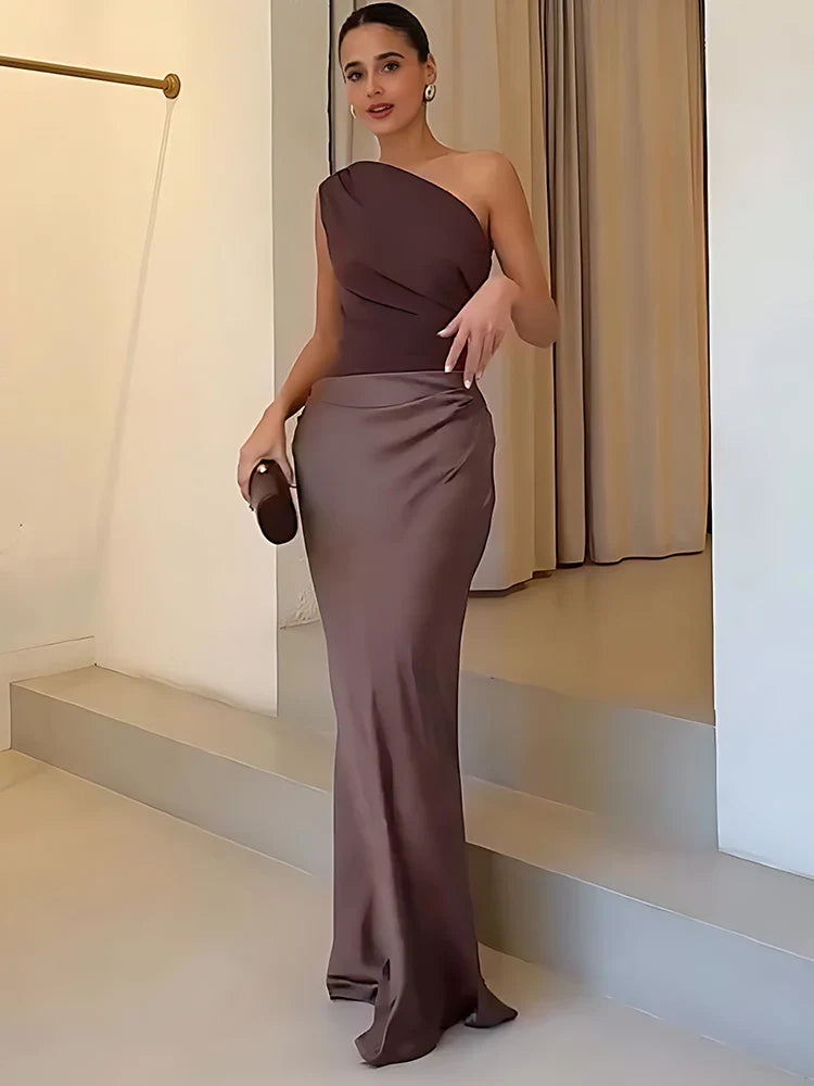 Sabrina | One-Shoulder Satin Maxi Dress