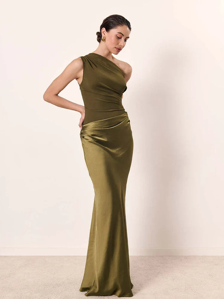 Sabrina | One-Shoulder Satin Maxi Dress