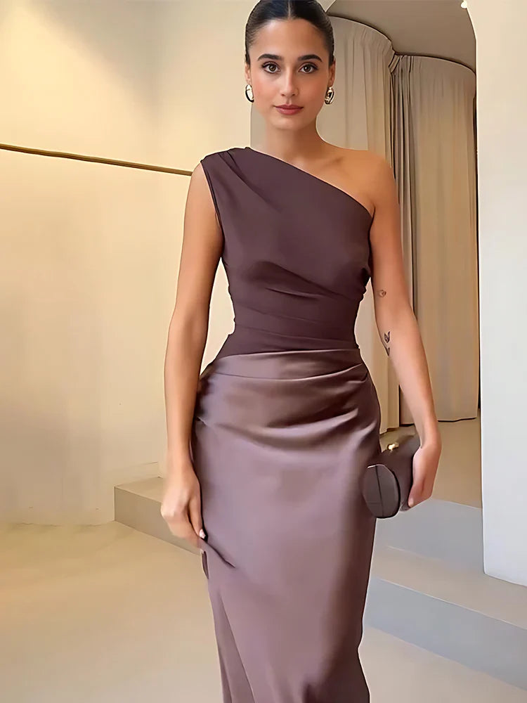 Sabrina | One-Shoulder Satin Maxi Dress
