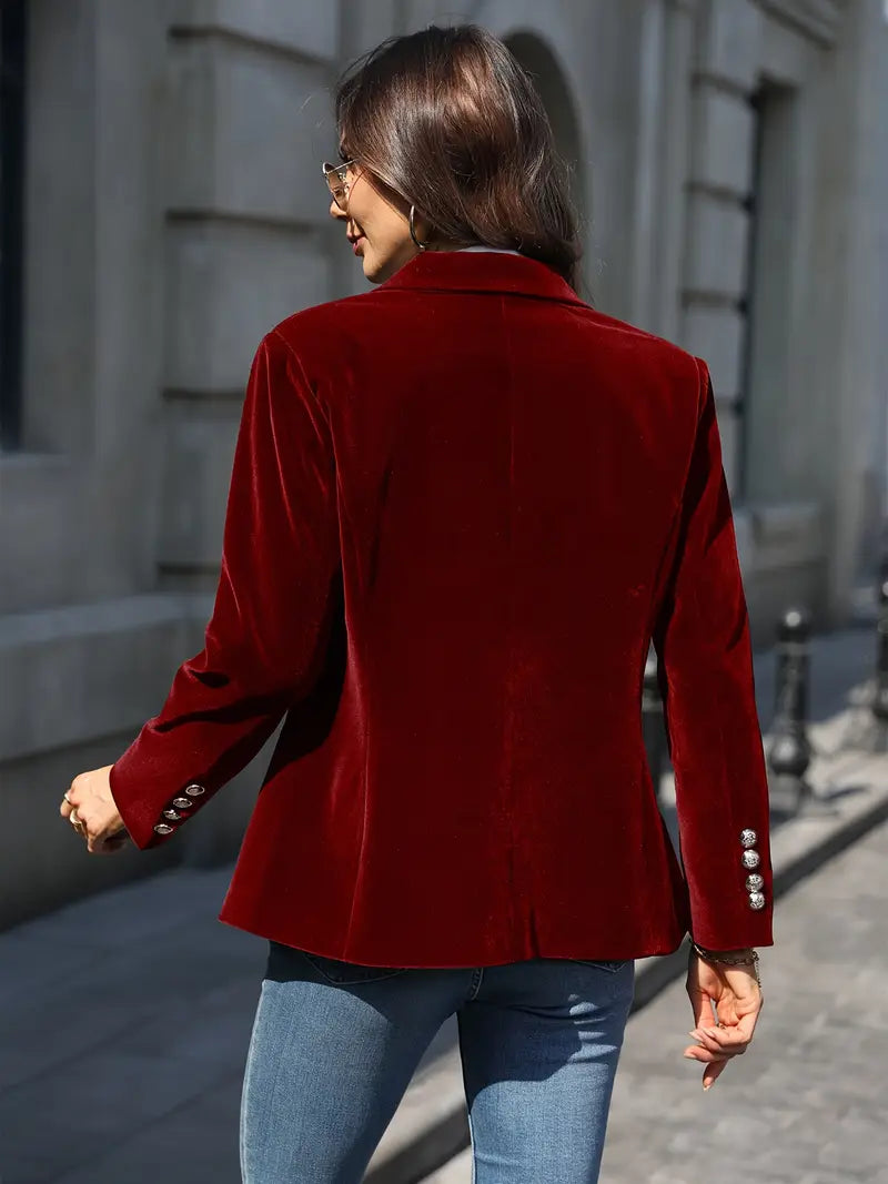 Women's Tailored Blazer with Gold Buttons and Sharp Lapels