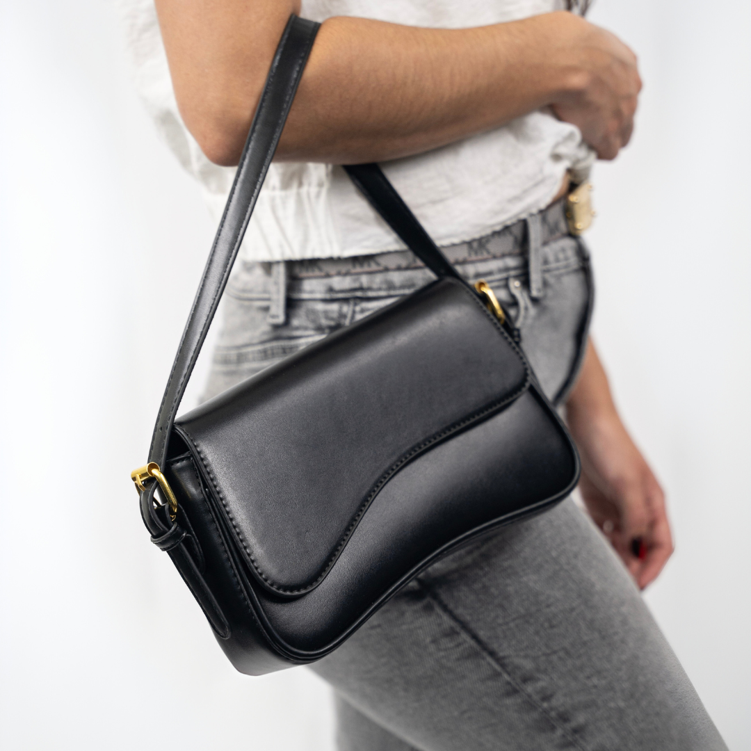Women's Curved Flap Shoulder Bag with Adjustable Strap and Closure