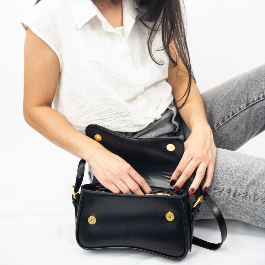 Women's Curved Flap Shoulder Bag with Adjustable Strap and Closure