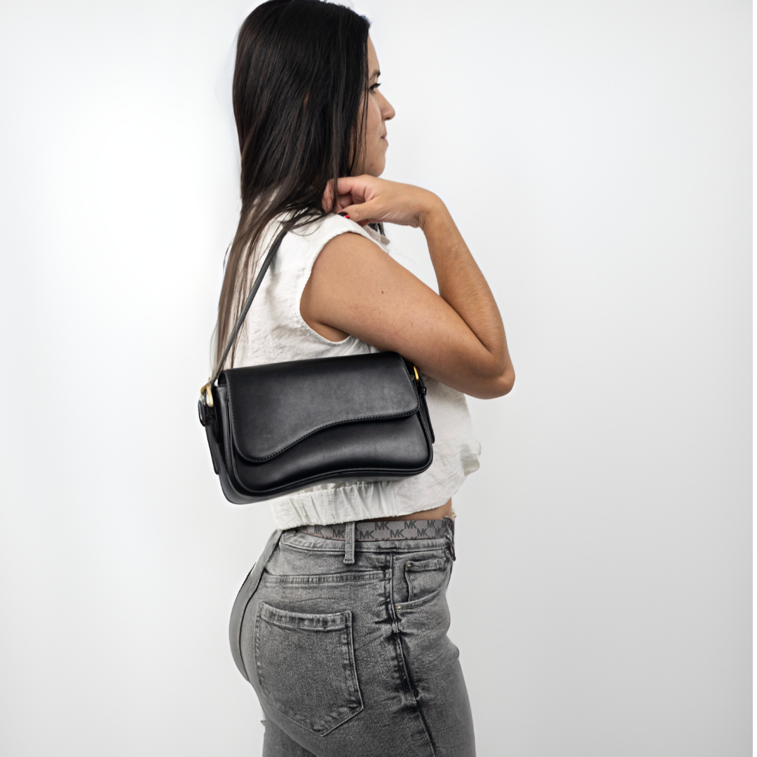 Women's Curved Flap Shoulder Bag with Adjustable Strap and Closure