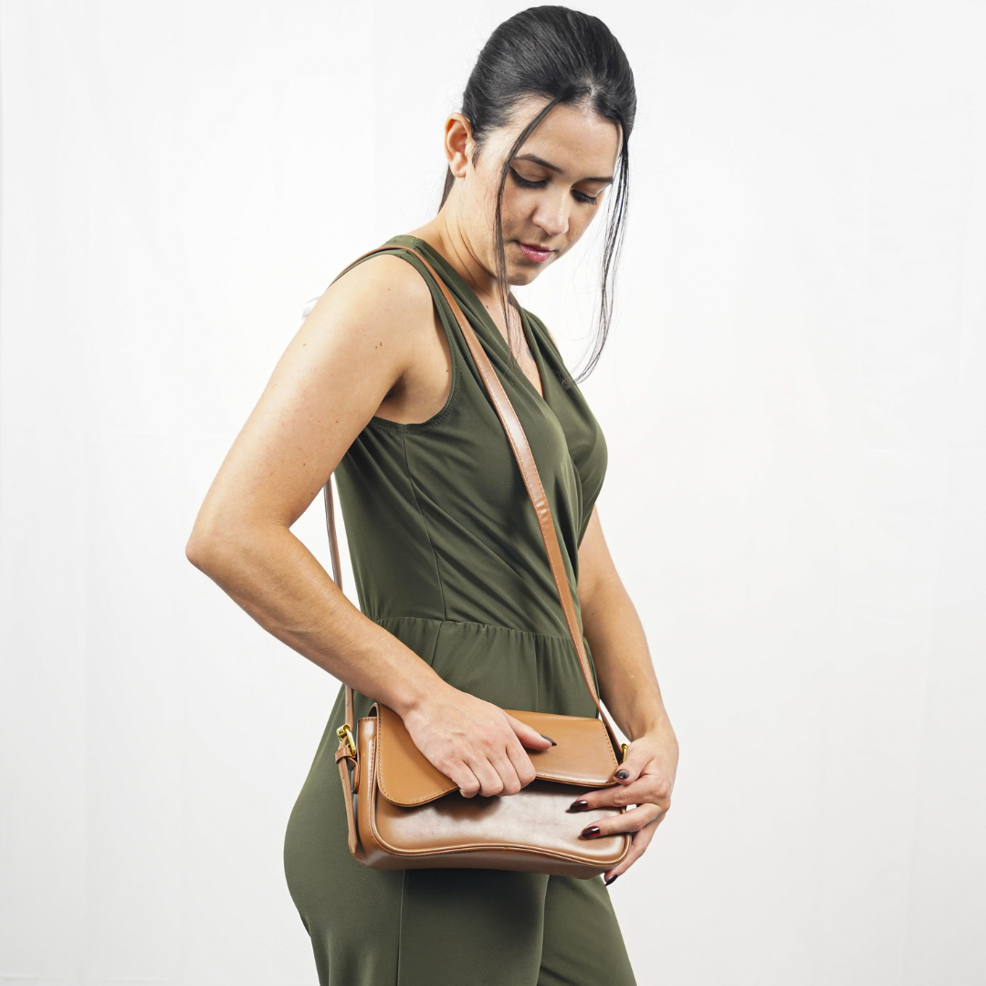 Women's Curved Flap Shoulder Bag with Adjustable Strap and Closure