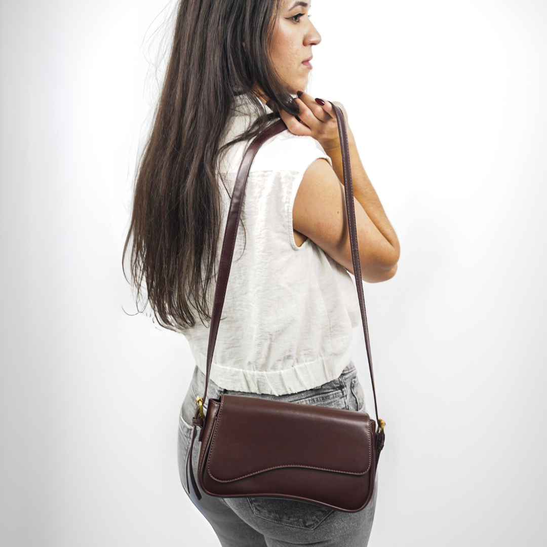 Women's Curved Flap Shoulder Bag with Adjustable Strap and Closure
