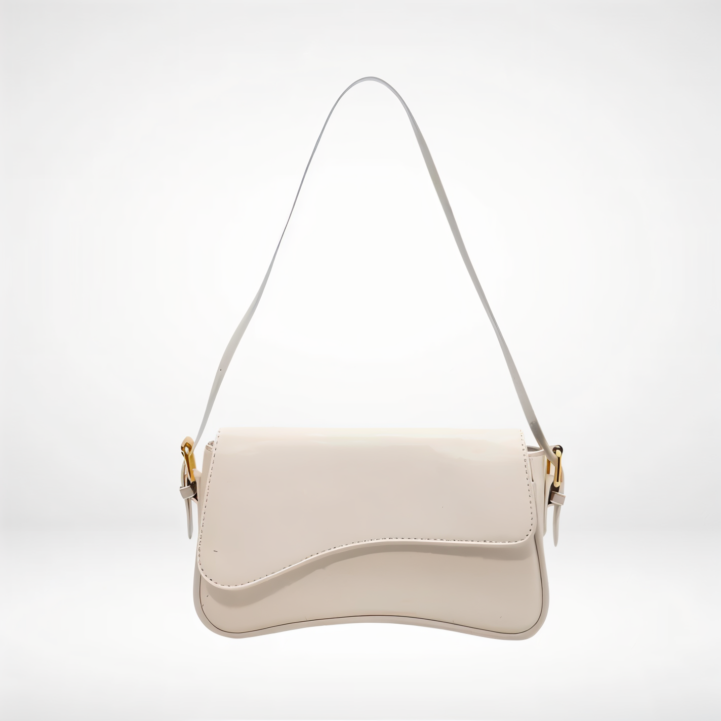 Women's Curved Flap Shoulder Bag with Adjustable Strap and Closure