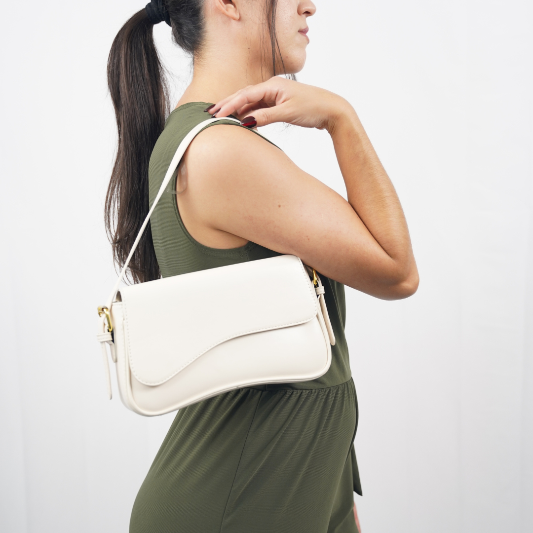 Women's Curved Flap Shoulder Bag with Adjustable Strap and Closure