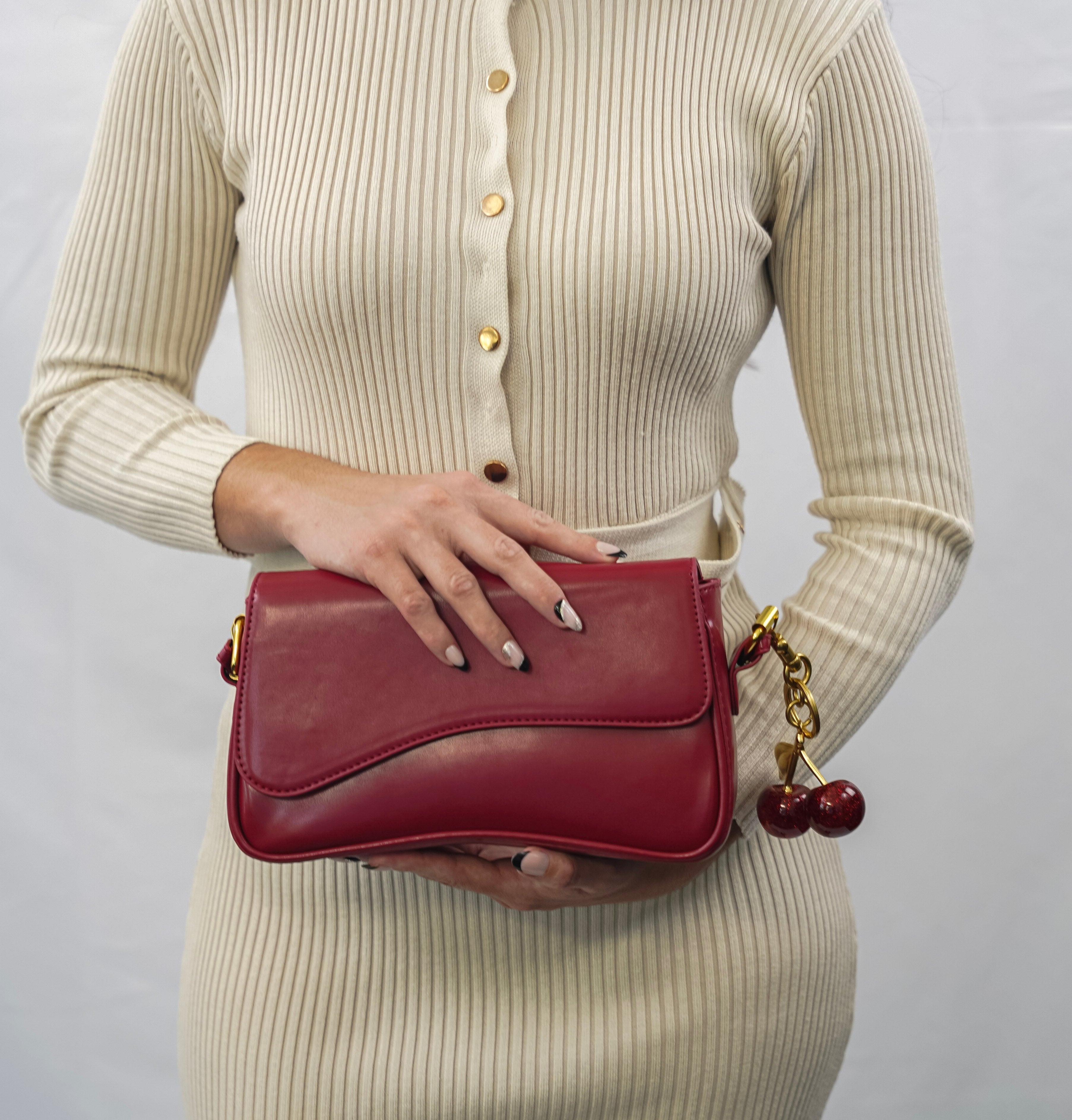 Women's Curved Flap Shoulder Bag with Adjustable Strap and Closure