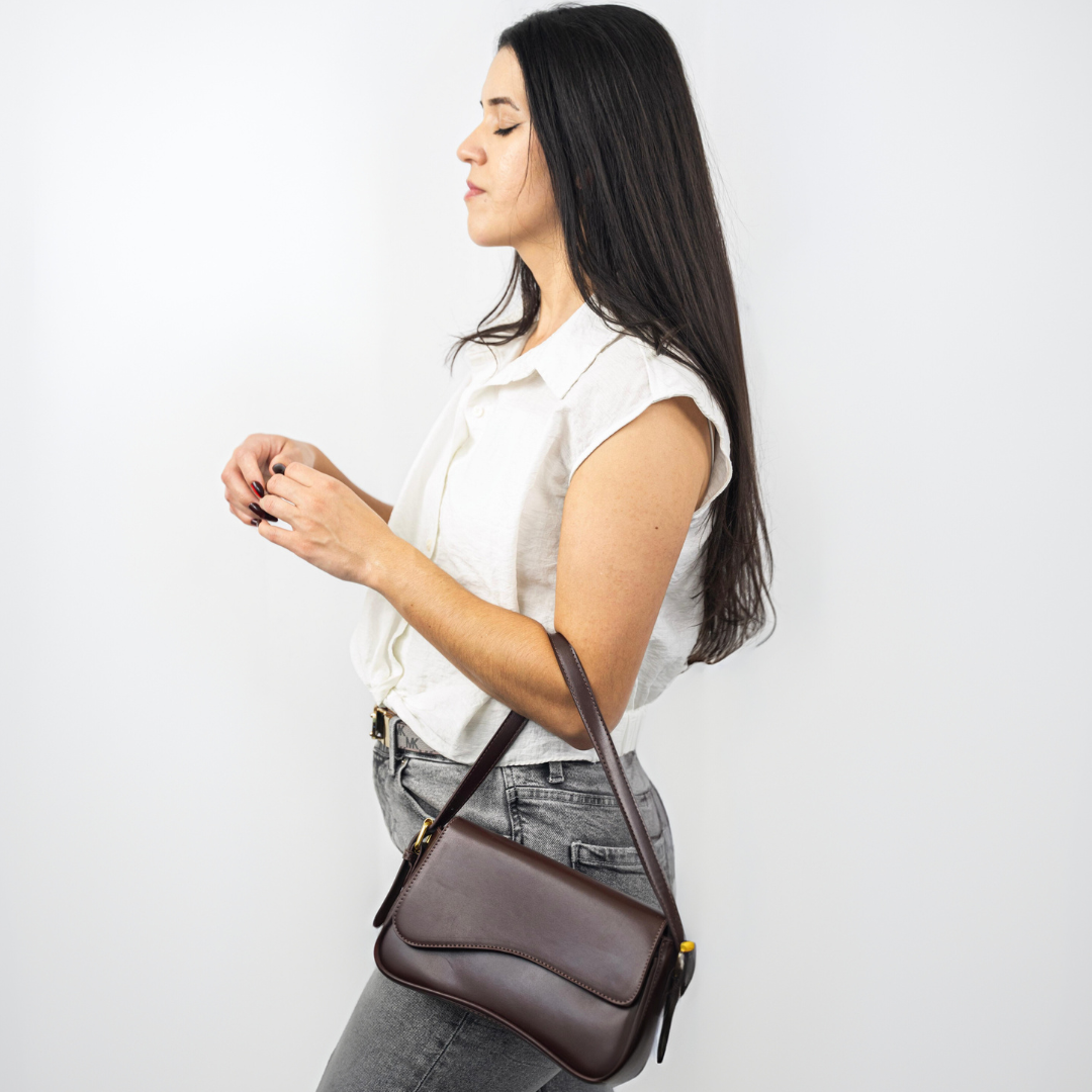 Women's Curved Flap Shoulder Bag with Adjustable Strap and Closure